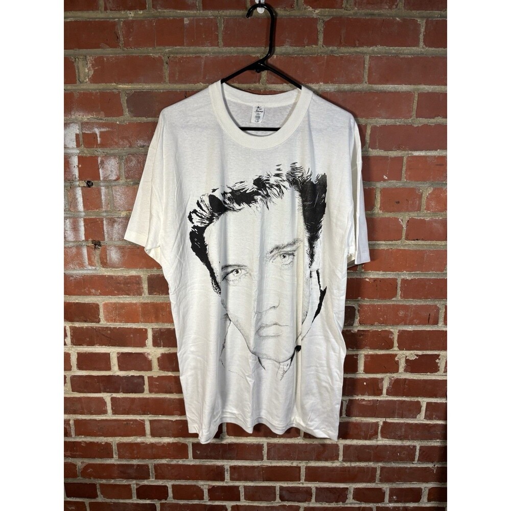 Vintage 80s Elvis Presley Portrait Shirt Face White Tee Swing Brand Adult XL